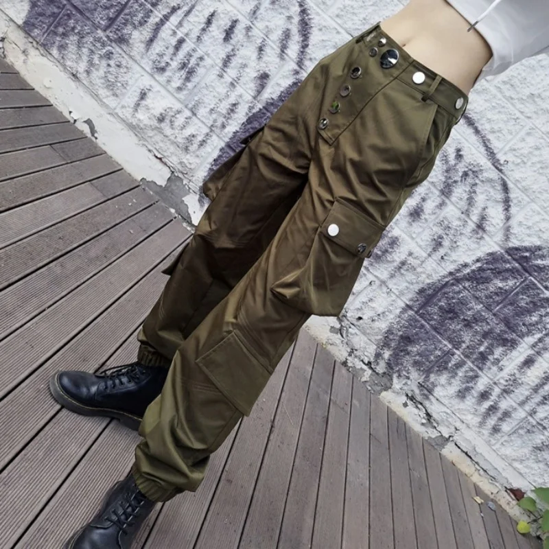 Зеленые армейские брюки-карго женские модные новые свободные спортивные