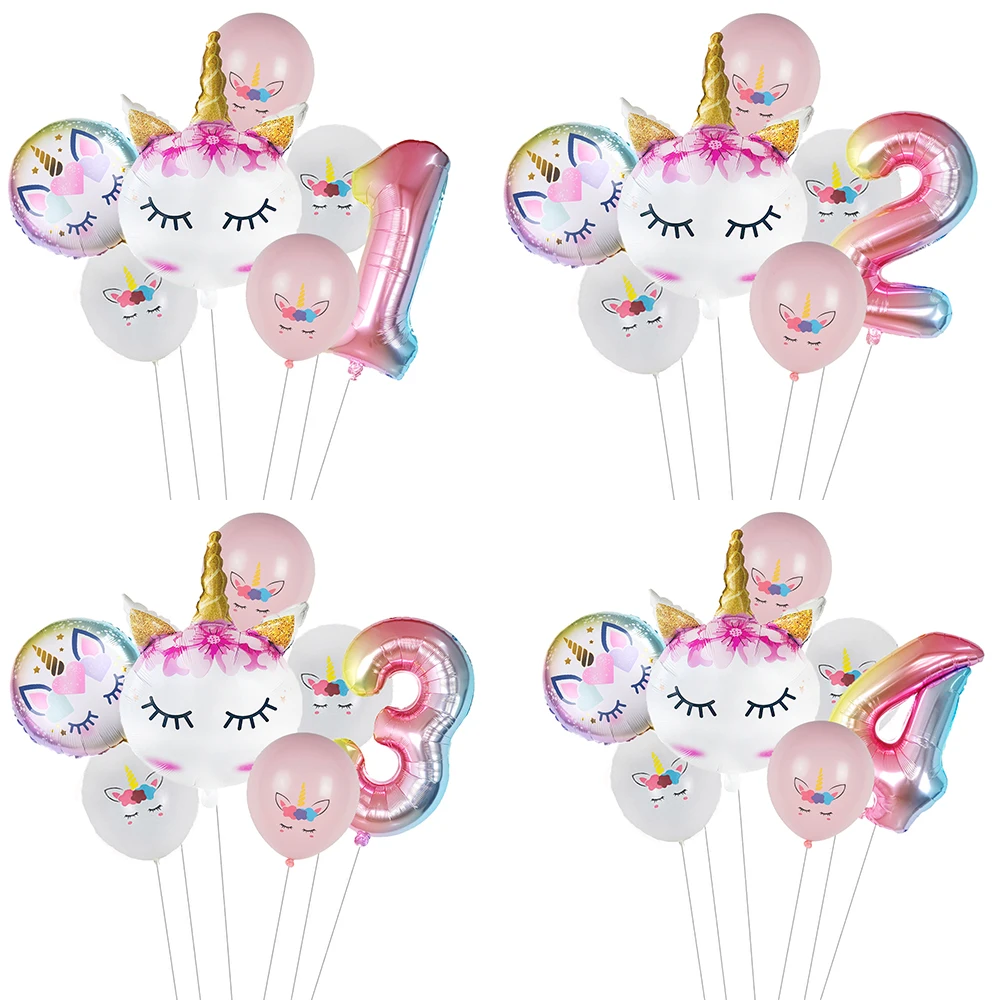 

Rainbow Unicorn Balloon Number Foil Globos 1 2 3 4 Years Old Birthday Party Decoration Kid Unicorn Theme Party Wedding Balls Toy