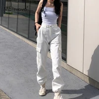 womens pants korean fashion elastic high waist trousers pocket streetwear cool 90s girls pants handsome cargo pants women 2021