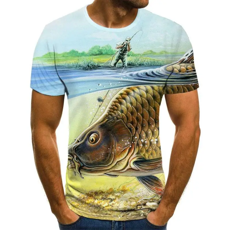 

Fish Print 3D T Shirt Men Women Funny Tropical Fish Print T-shirt for Outdoor Fishing Oversize 2021