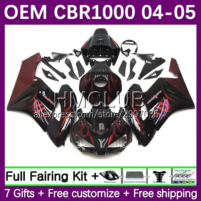 

Injection OEM For HONDA CBR1000 CBR 1000 RR CC 1000RR 2004 2005 17No.19 CBR-1000 1000CC CBR1000RR 04 05 Fairing Kit red flames