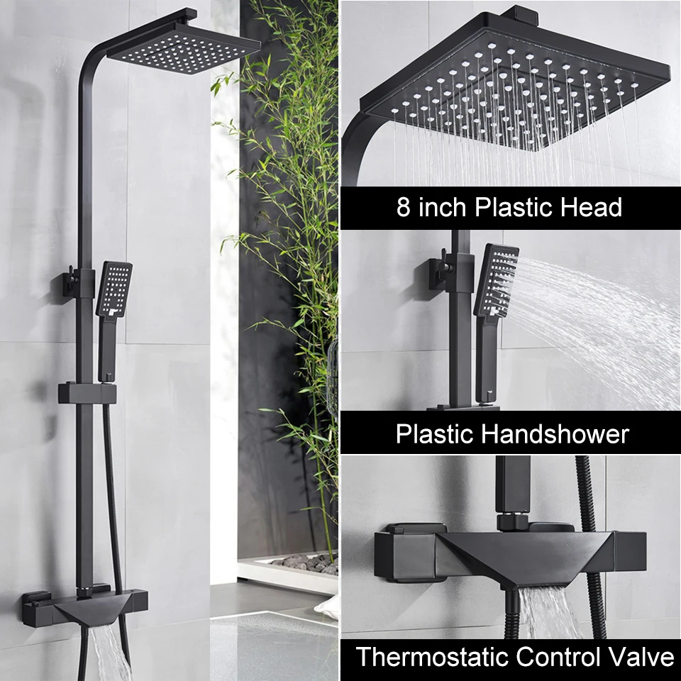 Black Shower Set B Хромированный смеситель для душа, термостатический смеситель для ванной, смеситель для душа, 8 дюймов, душевой набор, термостат для ванны, душевой кран, Черный кран - Цвет: Black Shower Set B