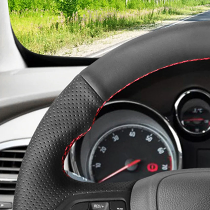

LQTENLEO Black Artificial Leather Car Steering Wheel Cover For Vauxhall Mokka X 2012-2019 Ampera Astra Cascada Meriva Insignia