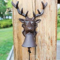 reindeer head cast iron hand cranking wall bell american country farmhouse garden decor rustic wall mounted welcome door bell
