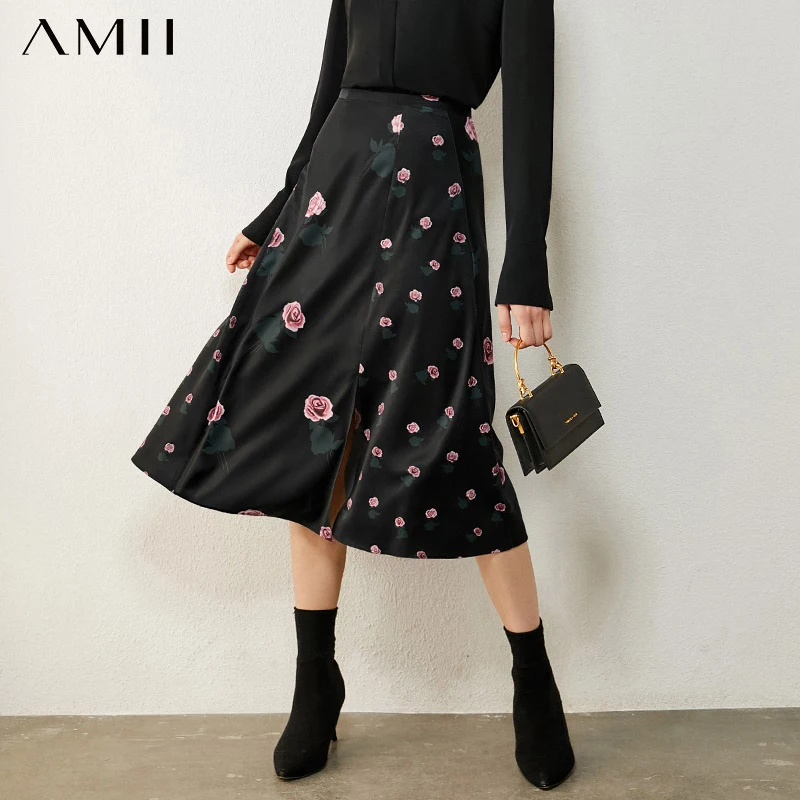 

Amii Minimalism Autumn Fashion Women's Skirt Causal Printed High Waist Aline Calf-length Female Skirt 12030575