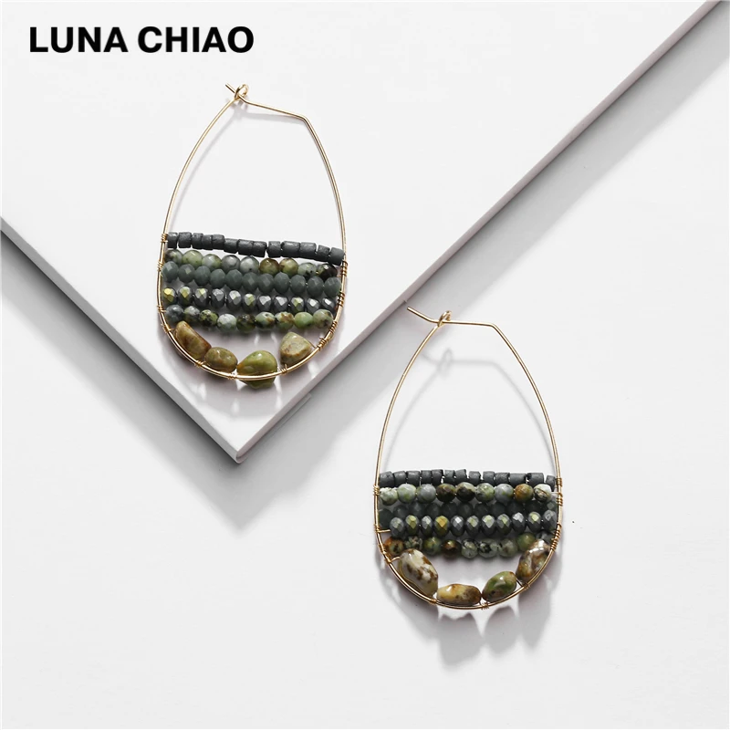 LUNA CHIAO осень зима большие серьги кольца дерево натуральный камень бисером Boho массивные серьги для женщин