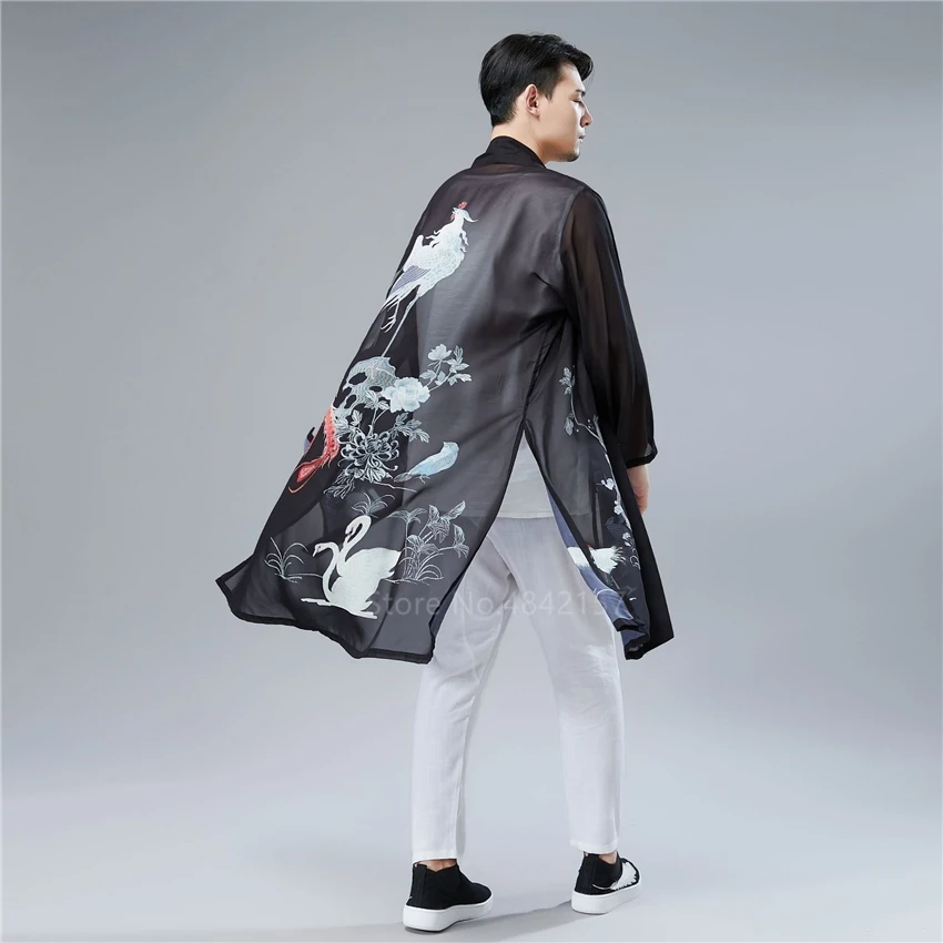 Халат-кимоно в японском стиле для мужчин и женщин длинный тонкий шифоновый