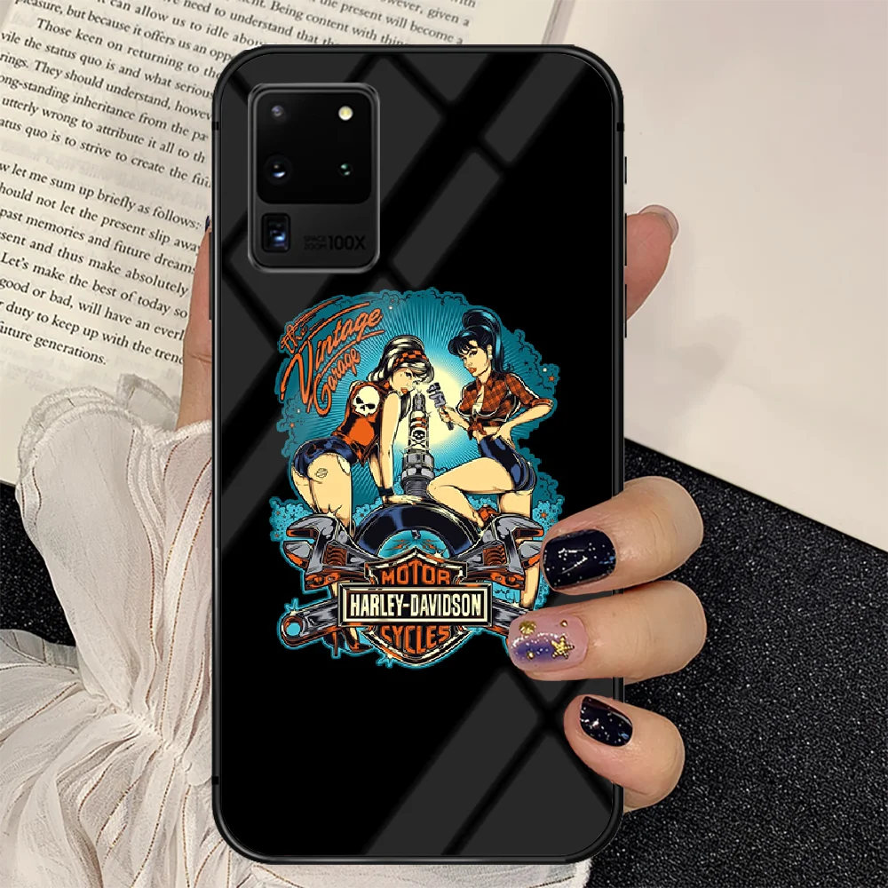 

Harleys motorcycle Phone Tempered Glass Case Cover For Samsung Galaxy S Note 5 6 9 10 10E 20 21 FE Plus Uitra Silicone Soft 3D