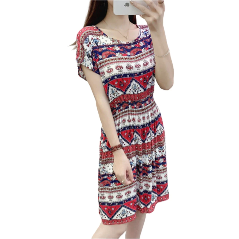 Женское летнее платье 2020 новое популярное размера плюс хлопковое средней длины с