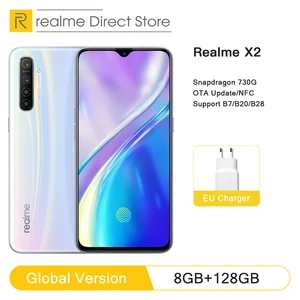 Мобильный телефон Глобальная версия realme X2, 8 ГБ ОЗУ 128 Гб ПЗУ, Поддержка NFC, экран 6,4 дюйма, Snapdragon 730G 64-мегапиксельная четырехъядерная камера, сотовый телефон VOOC 30 Вт, быстрая зарядка