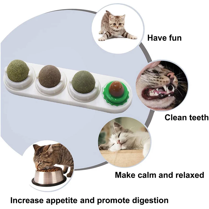 Catnip Wall Ball Toy Rotatable and Detachable Self-adhesive Edible Licking Snacks Kitten Playing Chewing Clean Teeth | Дом и сад