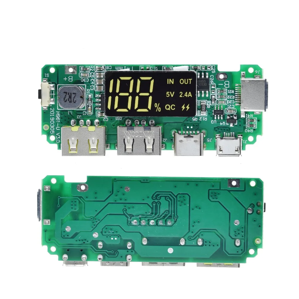 Светодиодный двойной USB 5V 2.4A Micro/Тип с портом типа C мобильный Мощность банка 18650