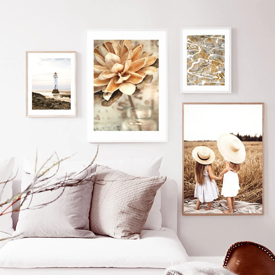 

Golden FLower Leaf Desert Wheat Field Wall Art Canvas Painting Nordic Plant Girls Posters Wall Pictures For Living Room Decor