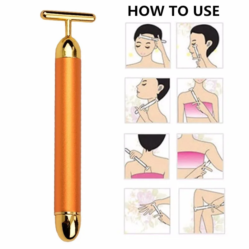 Массажер для похудения лица 24 k золотой вибрирующий лицевой валик красоты