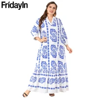 fridayin sundress women dress 2021 v neck long sleeve floral printed pleated long maxi dress casual vestido plus size