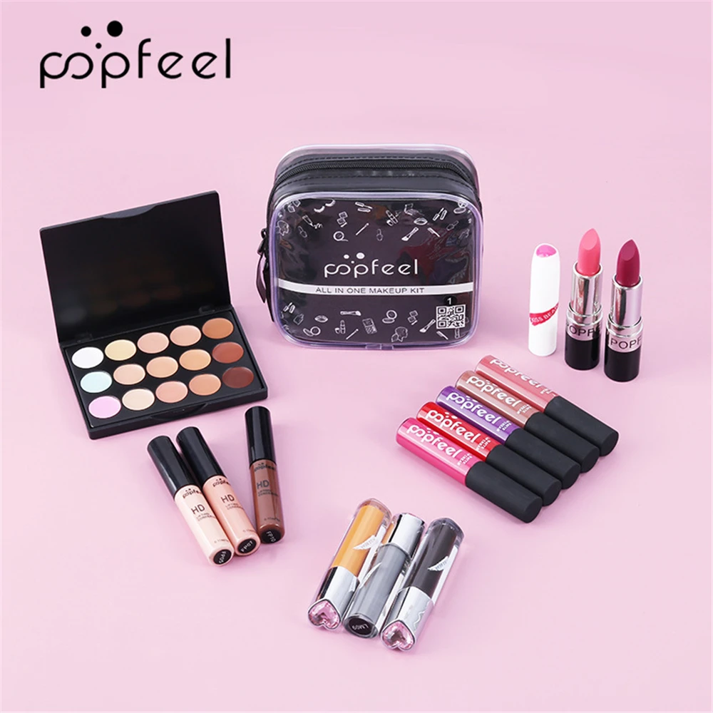 15 шт./компл. наборы для макияжа косметический набор тени век губная помада