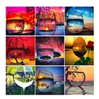 LZAIQIZG полноразмернаякруглая алмазная живопись, стеклянная Бриллиантовая вышивка, пейзаж, картина Стразы, домашний декор