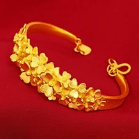 classic cuff 24k gold bracelet fashion flower bracelet for women african bride wedding bamboo bracelet jewelry gifts