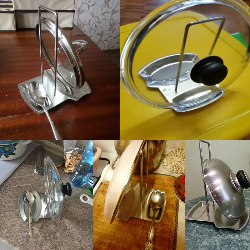 Stainless Steel Pan Pot Cover Lid Rack Stand Spoon Holder Kitchen Accessories Stove Organizer Storage Soup Rests | Дом и сад