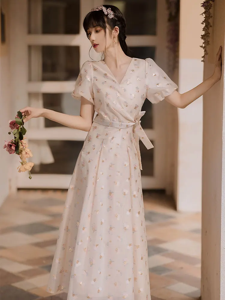 

Женское шифоновое платье с блестками, элегантное шифоновое платье с V-образным вырезом и рукавами-фонариками, лето 2019