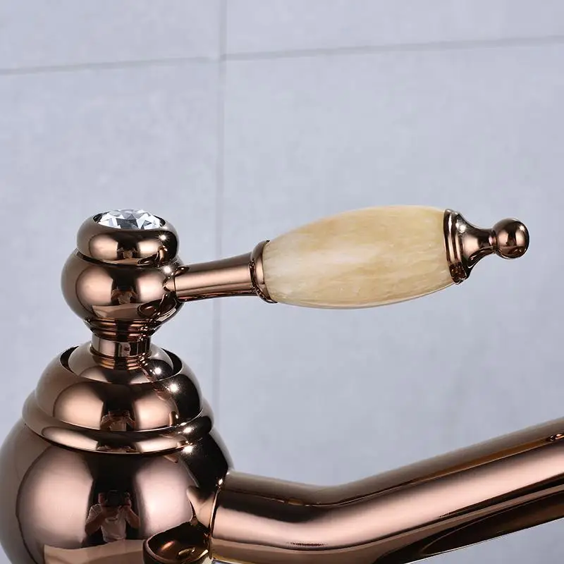 Кран для раковины из розового золота нефрита кран горячей и холодной воды