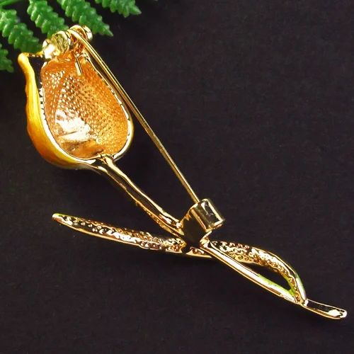 

ZY6 Yellow Dripping Oil Tibetan Golden Tulip Pendant Brooch for Girls Women Gift Lovely Jewelry 58x16x13mm