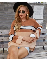 womens casual ordinary 2021 autumn and winter loose large size striped sweater color blocking rolled sleeve sweater women