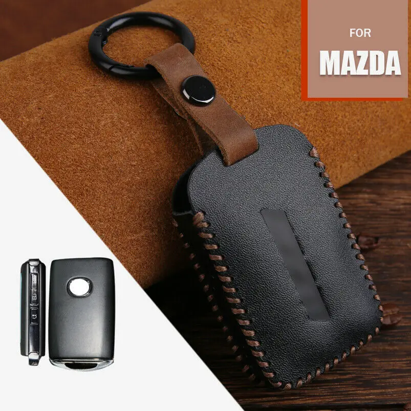 Classic Leather Car Key Fob Case Cover Holder Shel Bucklel For Mazda 3 2020 2019 Accesorios Alexa CX4 CX5 CX8 19-up Button | Автомобили и
