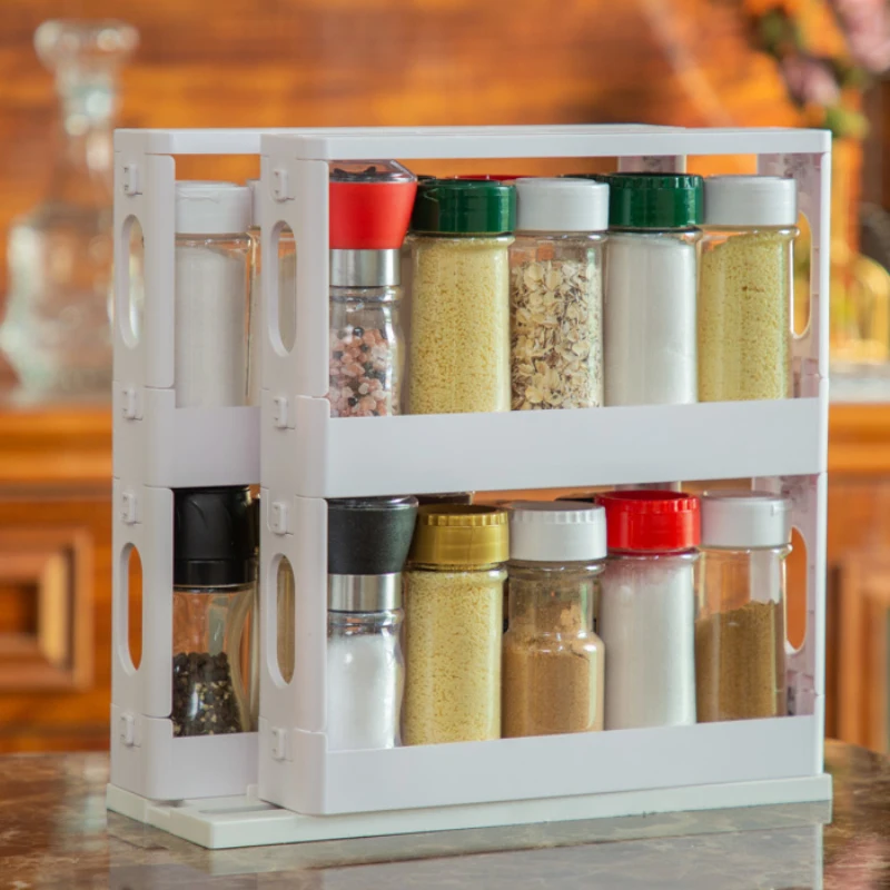 

Free Punching Foldable Rotating Seasoning Spice Storage Rack Multi-Function Cosmetic Essential Oil Organizer Kitchen Accessories