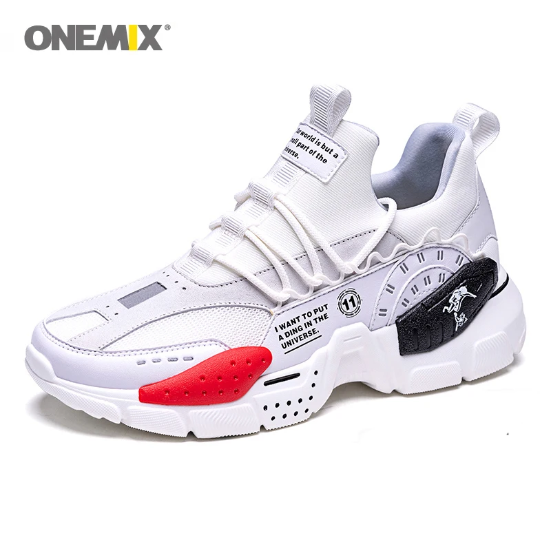

ONEMIX Men Sneakers Technology Style Leather Damping Athletic Trainers Outdoor Walking Women Comfortable Sport Boy Running Shoes