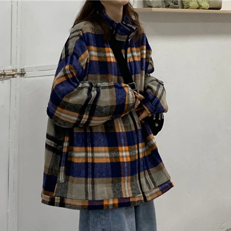 Fox mr. Ретро клетчатое пальто для женщин, свободный крой, универсальный шикарный студенческий стиль BF, осенний и зимний модный свитер с длинными рукавами