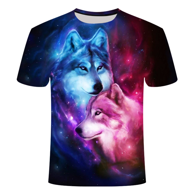 

2021 summer cool T-shirt printing wolf 3DT men's and women's short-sleeved casual T-shirt