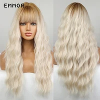 emmor long water wave synthetic hair wigs natural ombre brown to platinum blonde wigs for women cosplay heat resistant fiber wig