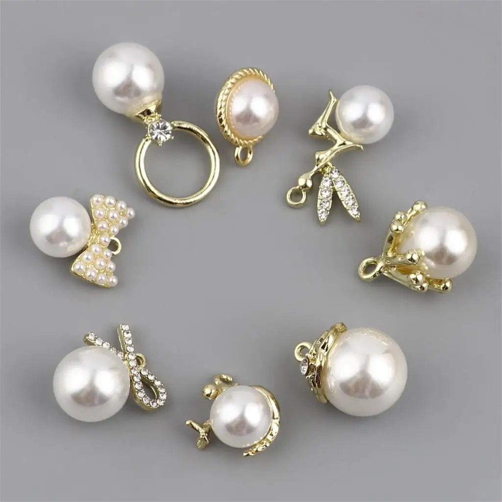 

Fashion Charms Round Gold Color White Bowknot Acrylic Imitation Pearl Rhinestone Pendants DIY Making Earrings Jewelry Gifts,2PCs