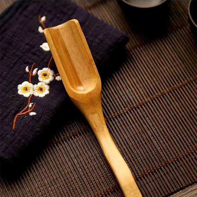 

20 шт./лот бамбуковая деревянная чайная ложка с длинной ручкой, аксессуары для чайной ложки в виде листьев