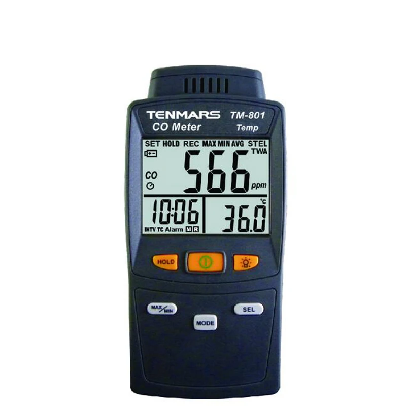 TENMARS TM 801 CO Meter использует для измерения уровней до 122 ppm. Диапазон температур: 20 ~ 50 C