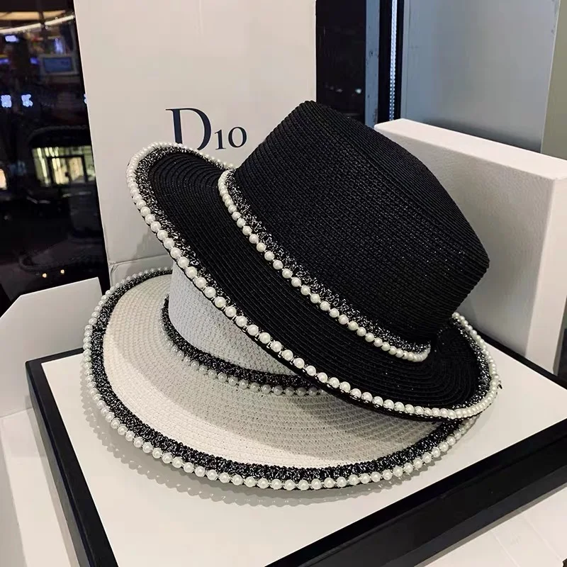 

Hat female summer sun hat Korean version of the tide pearl straw hat female seaside sun hat outdoor sun hat