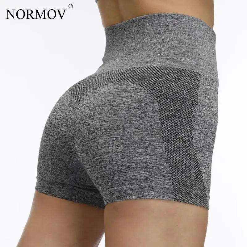 Бесшовные шорты NORMOV с высокой талией для фитнеса короткие из спандекса розовые