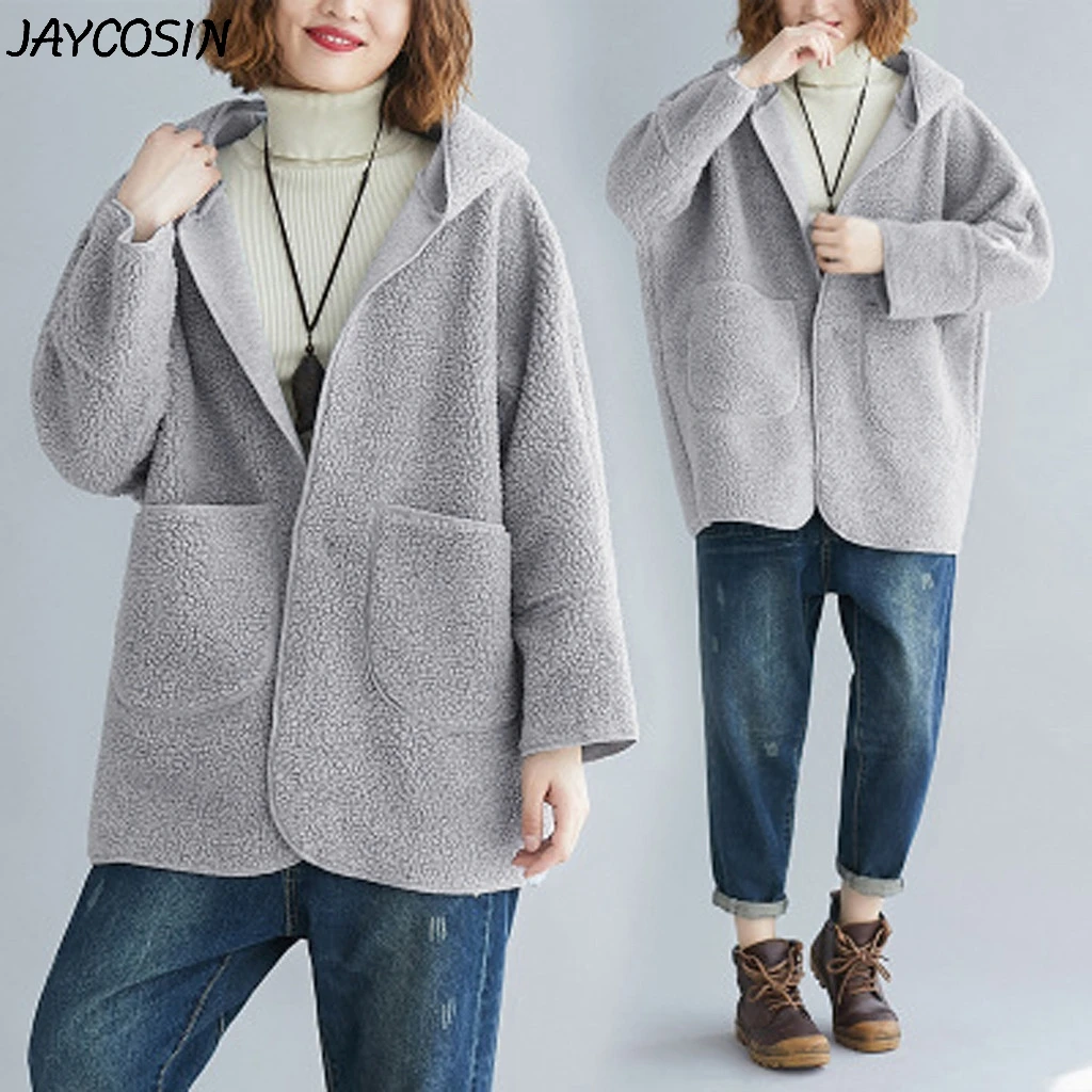 JAYCOSIN Женское пальто из плотного флиса с карманами куртка капюшоном верхняя