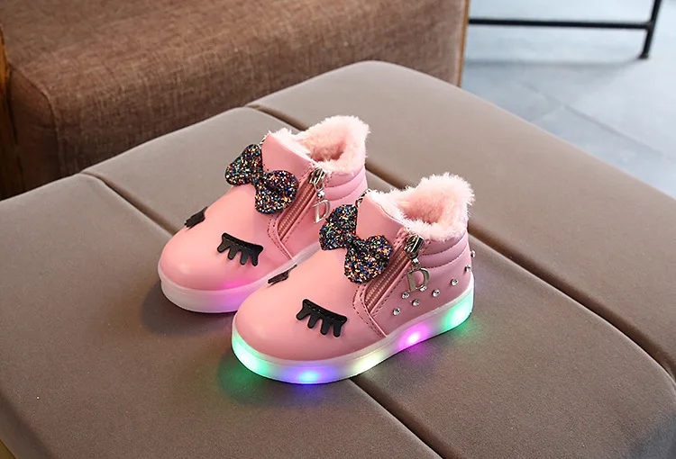 Fur cartoon Fashion Snow winter children boots Cute hot sales kids casual sneakers Lovely butterfly girls shoes