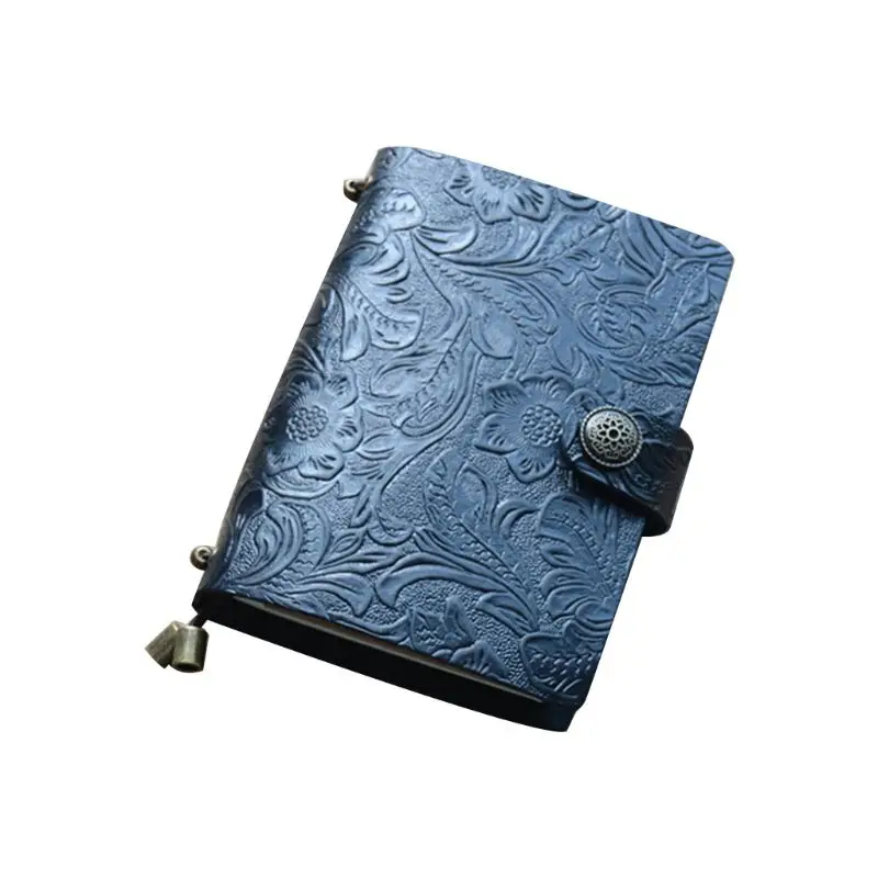 

G92E Vintage Leather Travel Journal Notebook Diary Embossed Flower Press Notepad Sketchbook Handmade Travelers Note Book