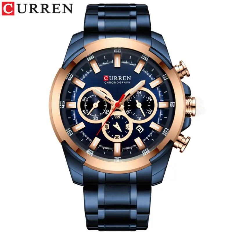 

Часы наручные CURREN Мужские с хронографом, повседневные спортивные роскошные оригинальные кварцевые, с браслетом из нержавеющей стали