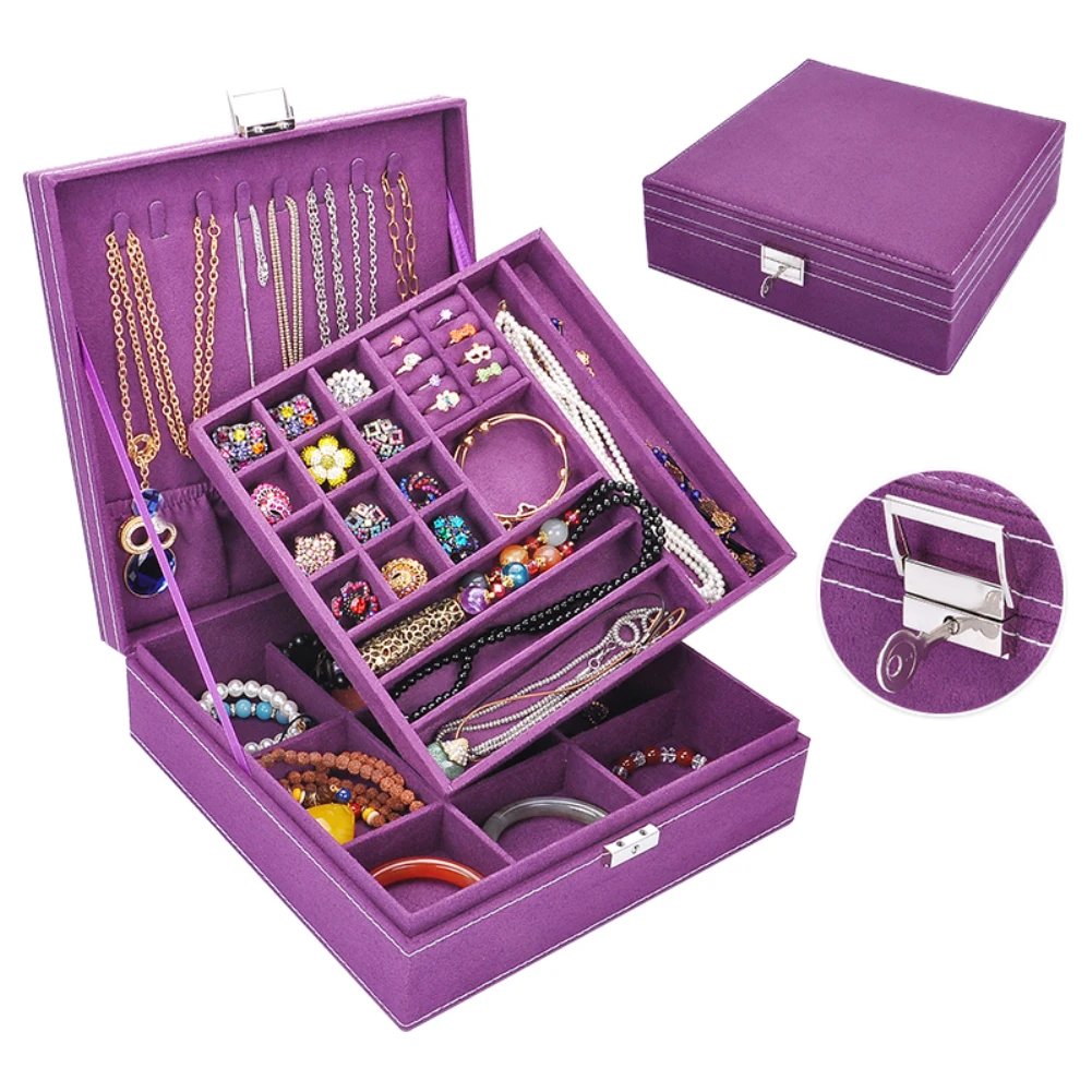 Переносной два слоя пуха деревянная шкатулка для украшений ювелирные изделия