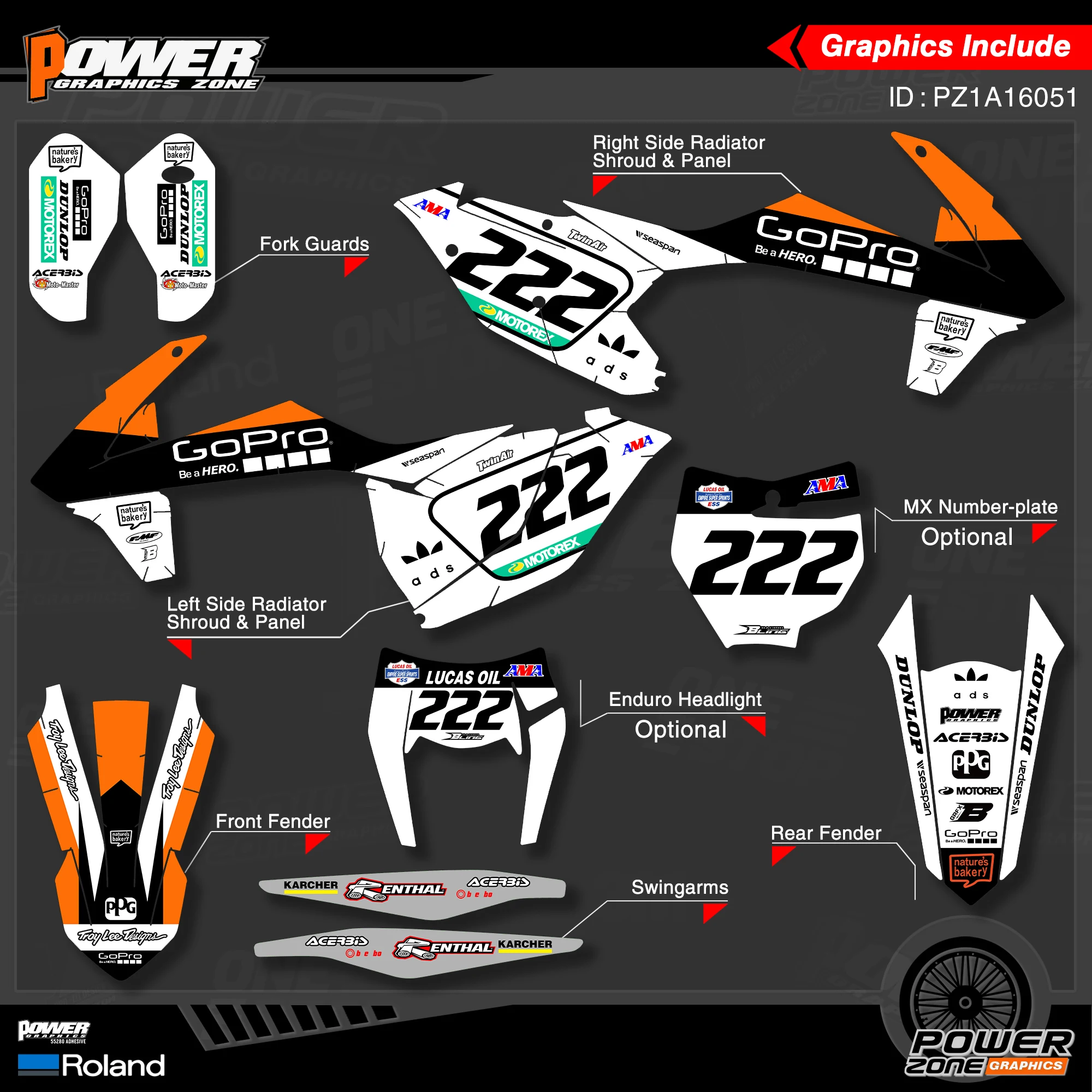 PowerZone Custom Team Graphics Backgrounds Decals Stickers Kit For KTM SX SXF MX 16-18 EXC XCW Enduro 17-19 125 to 500cc 51 | Автомобили и