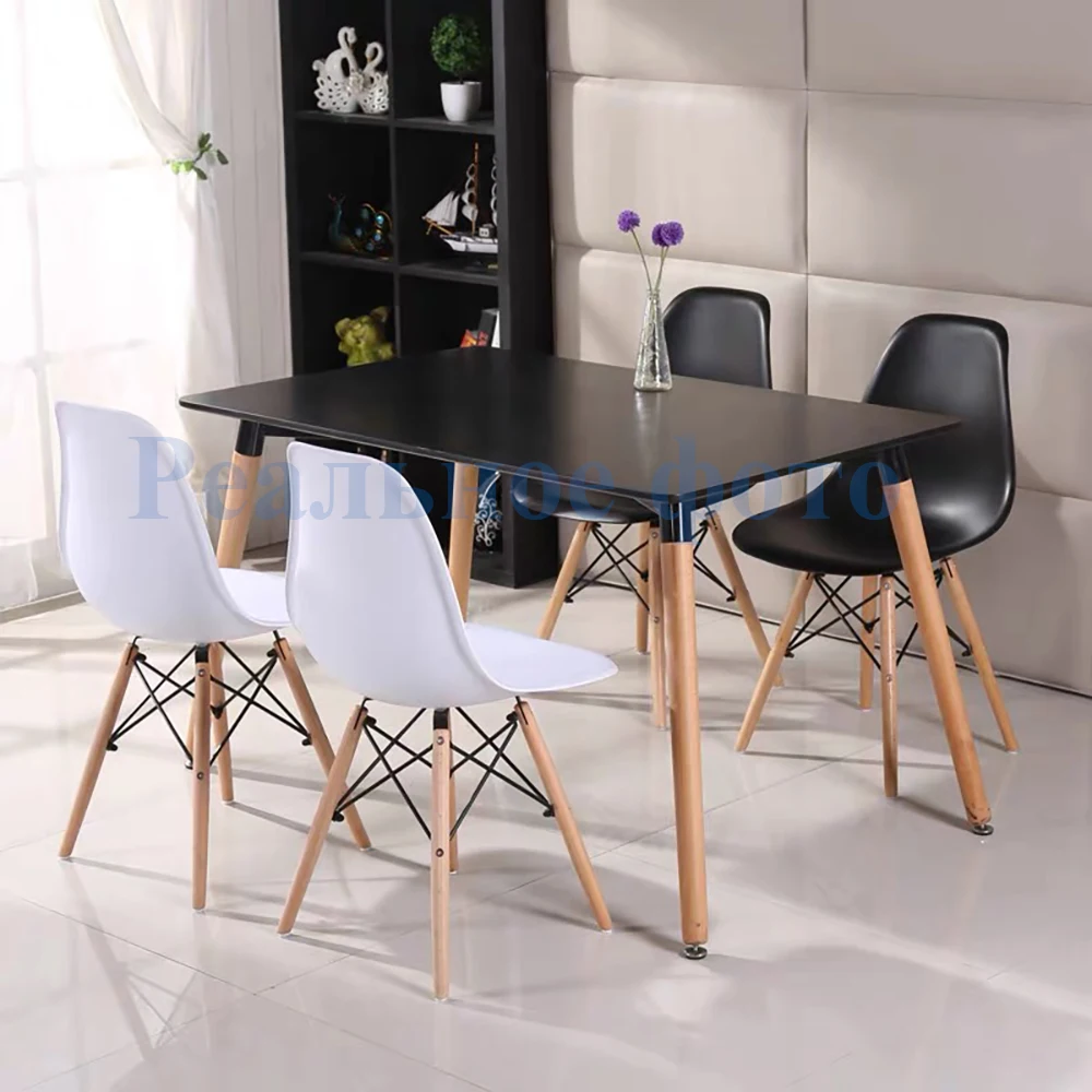 Домашний обеденный стол прямоугольный черная краска на ножках из бука