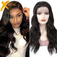 long body wave synthetic hair lace wigs for black women x tress natural brown color african hairstyle lace wig daily free part