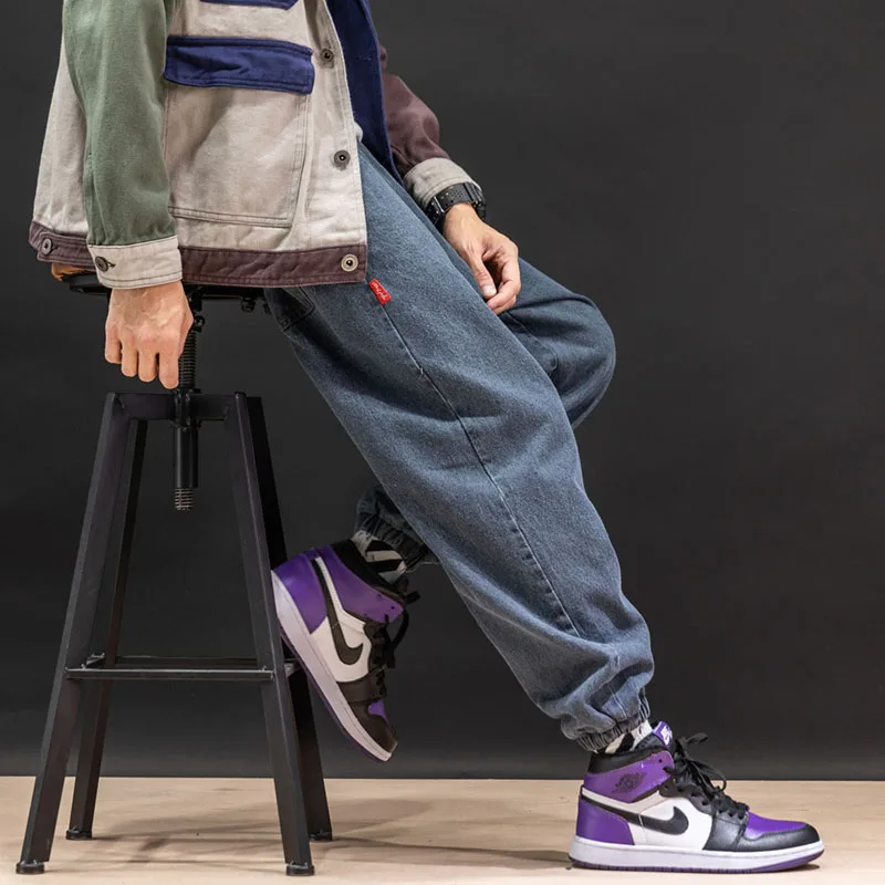 Модные черные джинсы в стиле ретро мужские шаровары Харадзюку Свободные