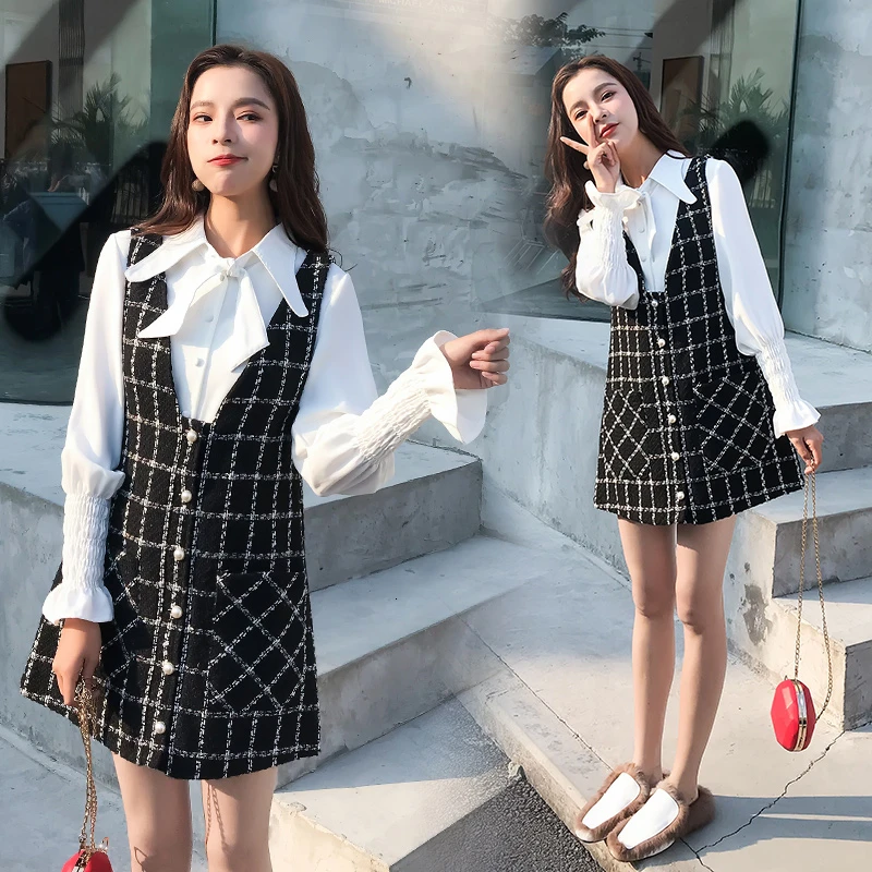 Модный Элегантный комплект из двух предметов осень 2019 Женская белая рубашка с