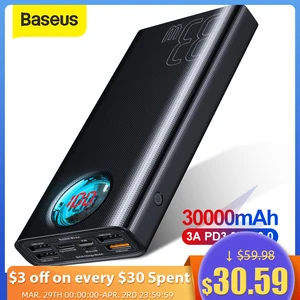Baseus Power Bank 30000mAh Type-C PD 3.0 Fast Charger for iPhone Quick Charge 3.0 External Battery Powerbank for Xiaomi Samsung