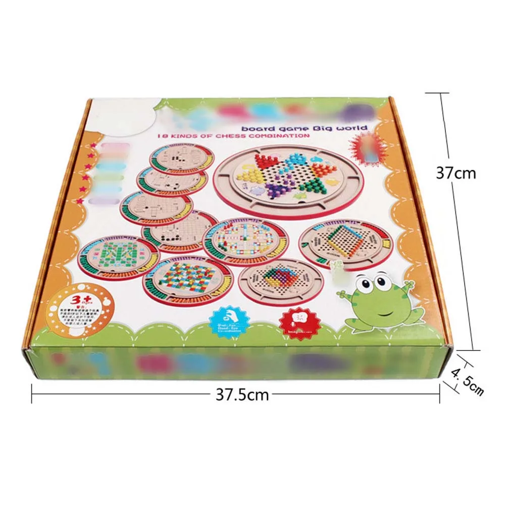 

Eighteen-In-One Chessboard Set Wooden Parent-Child Board Game Flying Chess